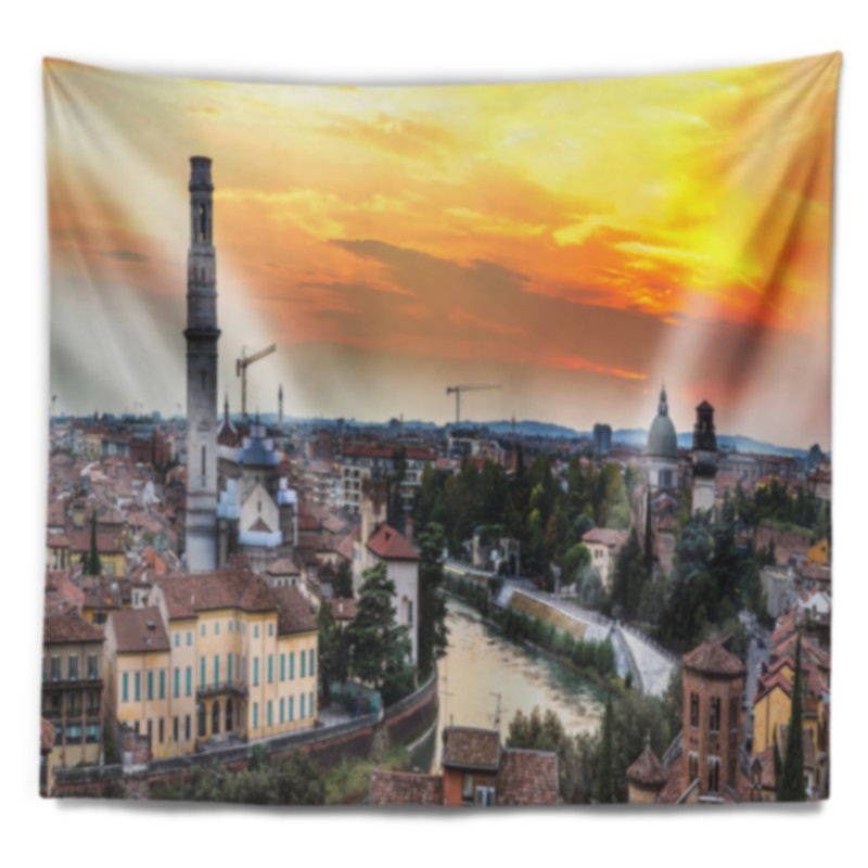 Cityscape verona au coucher du soleil en italie tapisserie, H 78 po x l 92 po