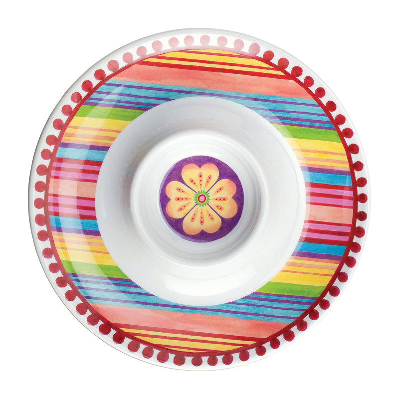 Dakota Fields Novello Porcelain Melamine Stainless Steel Chips and Dip Platter Serving Dish