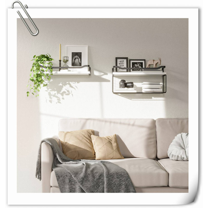Calogera 2 Piece Wood Floating Shelf, Natural Wood/Black/White