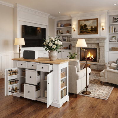 Farmhouse Sideboard Buffet Cabinet With 5 Drawers & Adjustable Shelves – Storage Console Table For Dining Room, Living Room & Entryway