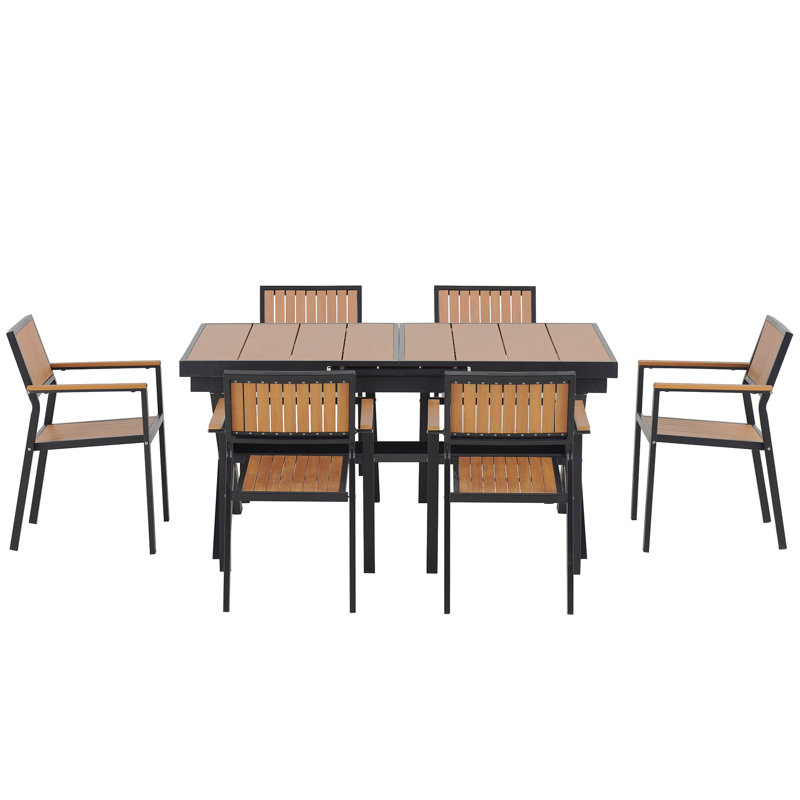 Ensemble de table de salle à manger 7 pièces pour patio, ensemble de salle à manger pour 6 personnes avec six chaises et une table rétractable, ensemble de conversation pour patio toutes saisons pour cour, cour et piscine