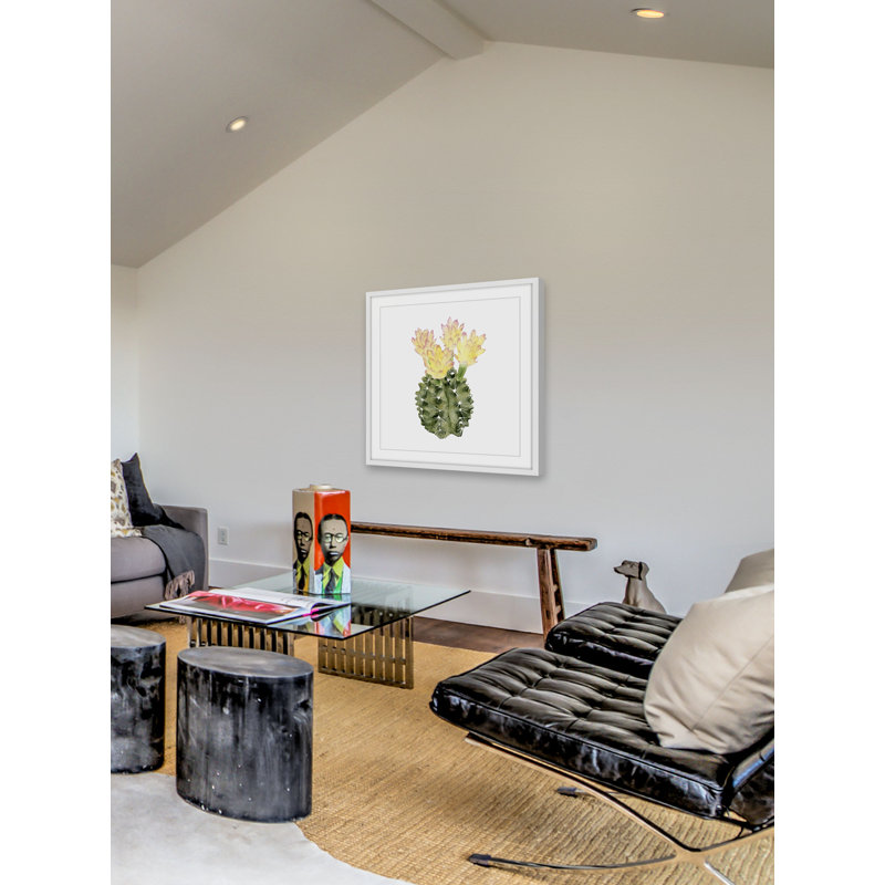 « cactu fleuri ii », reproduction de peinture à l’aquarelle encadrée, H 12 po x l 12 po x P 1,5 po