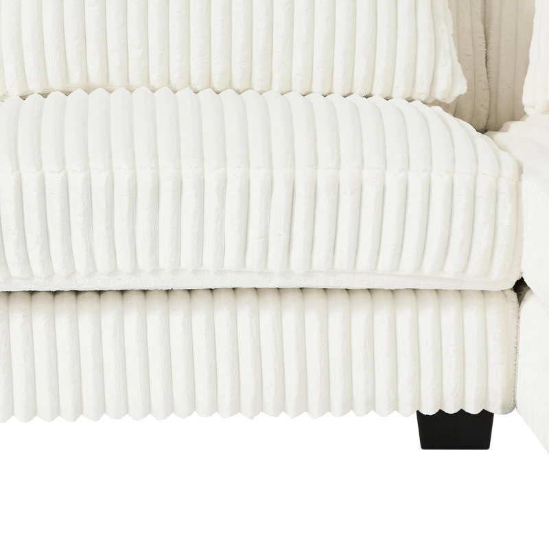 Canapé modulaire rembourré en U avec velours côtelé beige et coussins lombaires carrés