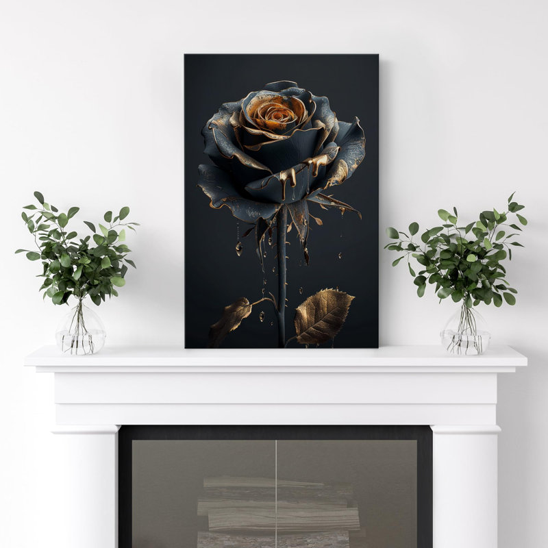 " Istic Black Rose With Golden Highlights Exquisite " on Canvas, H 48 po x l 32 po