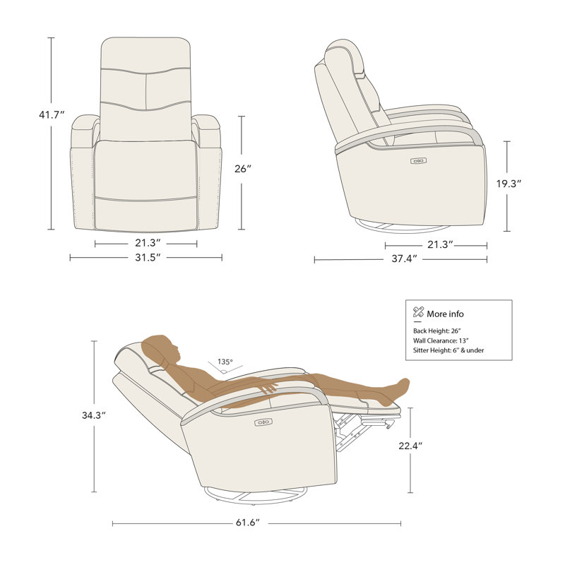 Britnee Genuine Leather Swivel Power Recliner, Haze Genuine Leather