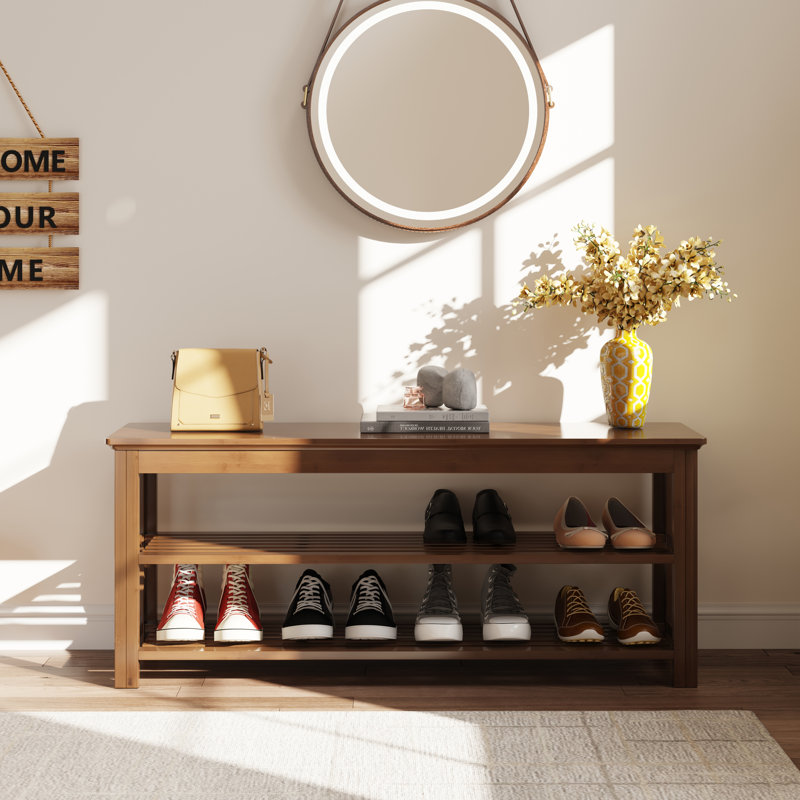 Bamboo Shoe Storage Bench Entryway Shoe Rack Bench for Hallway Entryway , 16.5" H x 39.4" W x 11.2" D