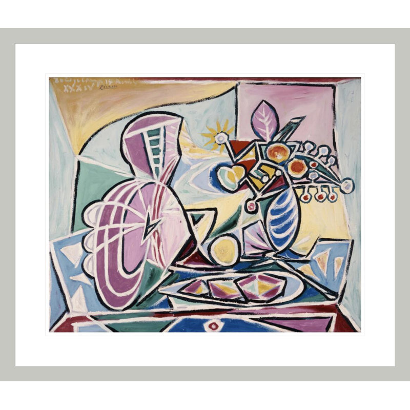 Mandoline et vase de fleurs par Pablo Picasso, impression giclée encadrée, 23.5" H x 27.33" W