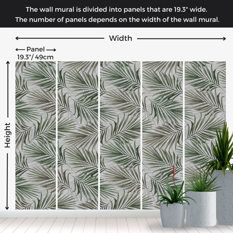 Murale botanique pelez et collez - Motif de feuille verte répétable, L 41 po x l 57 po
