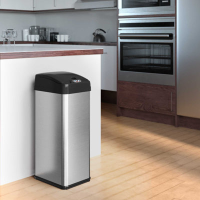 Itouchless 13 Gallon Automatic Sensor Touchless Trash Can With Ac Adapter And Odour Control System Stainless Steel, Extra-wide Lid Opening Kitchen Garbage Bin