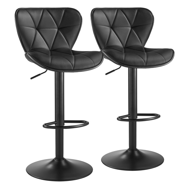Swivel Upholstered Adjustable Bar Stools, Adjustable Swivel Bar Stool with Backrest, Modern Counter Height Island Chairs for Kitchen Island, Dining Room, Black(Set of 2)