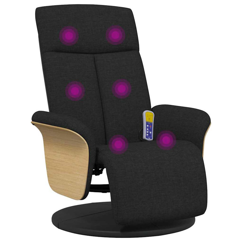  Fauteuil inclinable de massage avec repose-pieds en tissu noir, Tissu noir