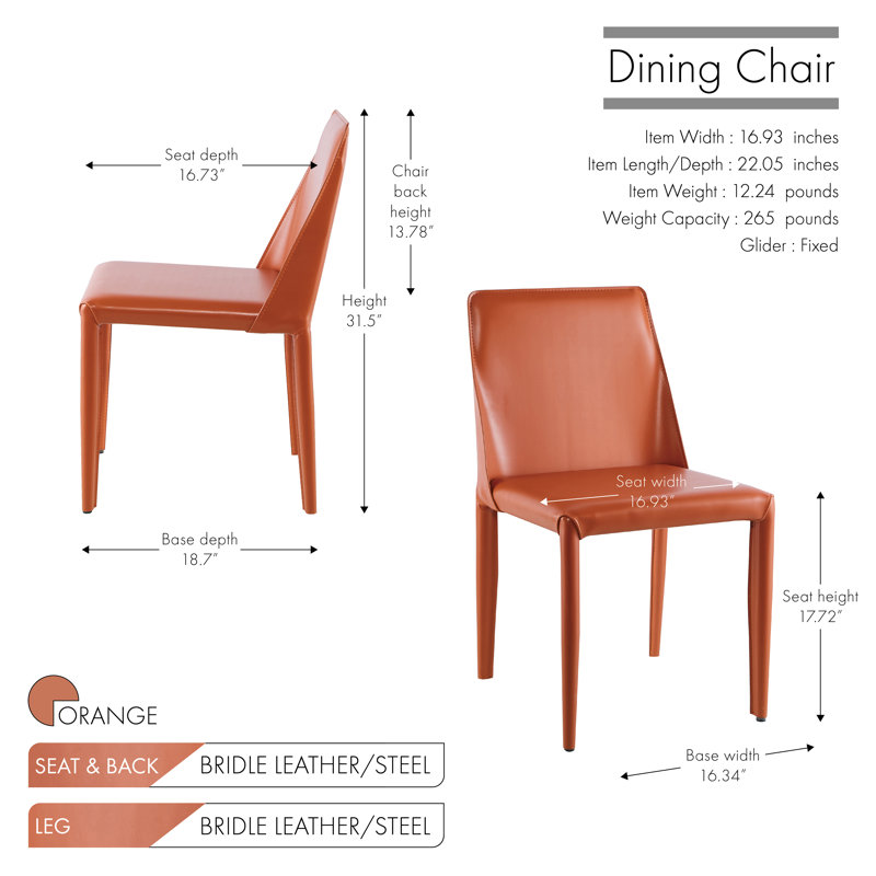 Alycen Genuine Leather Upholstered Dining Chair, Orange