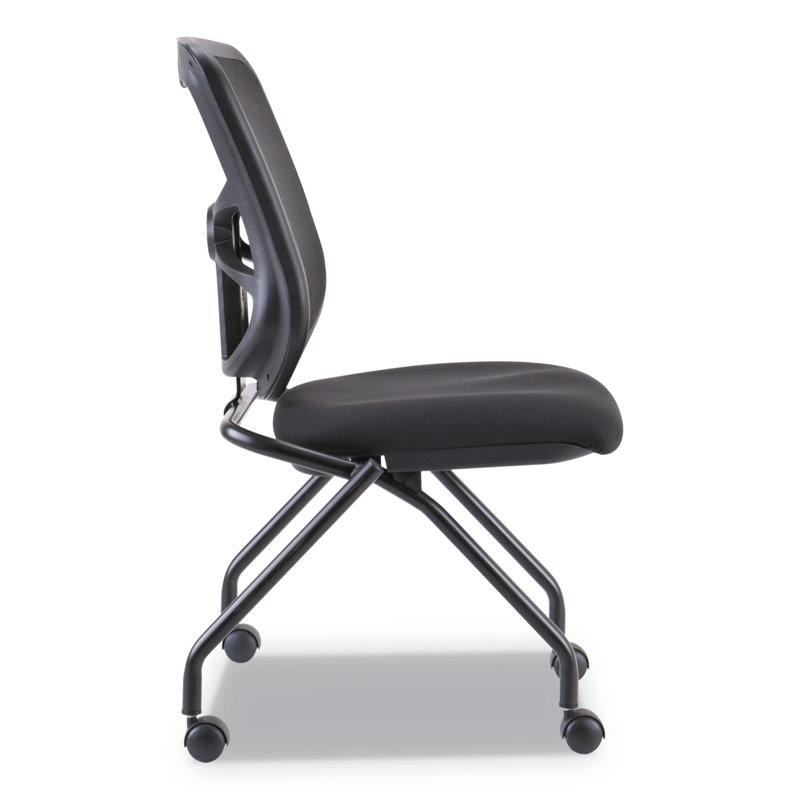 Black Mesh Armless Reception Chair with Fabric Seat