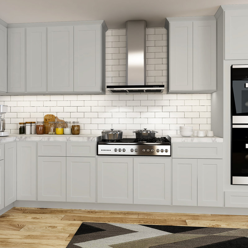 Armoire de cuisine 18 po x 24 po 34,5 po en contreplaqué - intérieur gris avec 1 porte, tablettes réglables, espace de rangement intérieur 18 po x 24 po x 34,5 po à fermeture en douceur