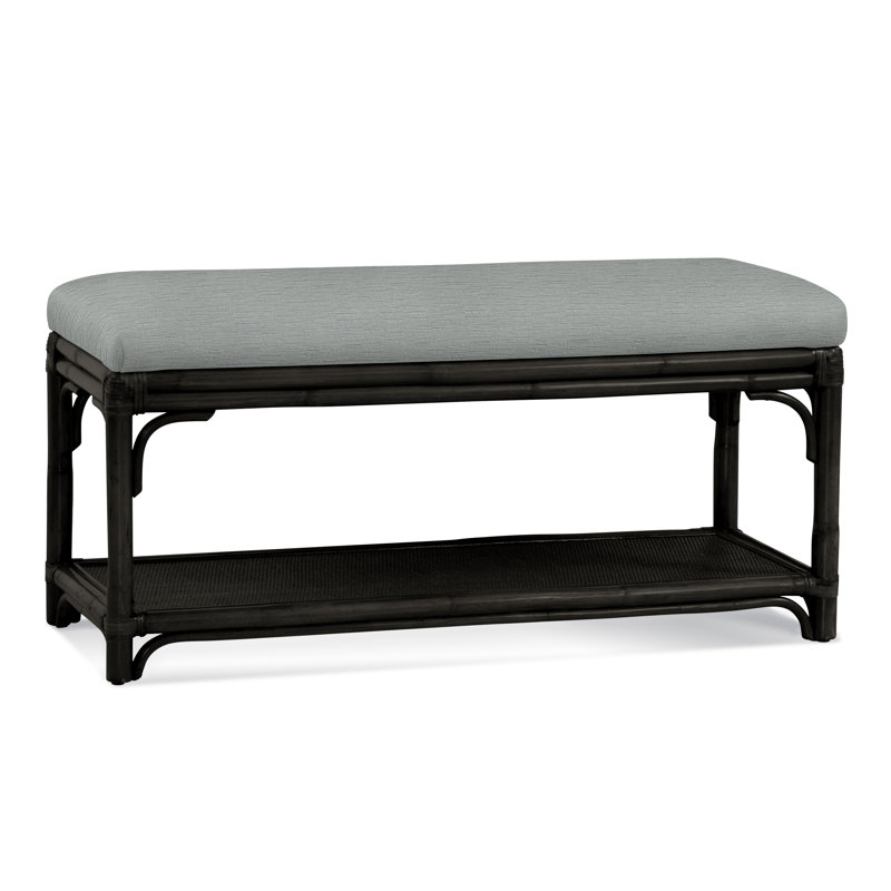 Summer Retreat Wicker Shelf Storage Bench, Antique Black, Gray Sugar Performance; 0863-84