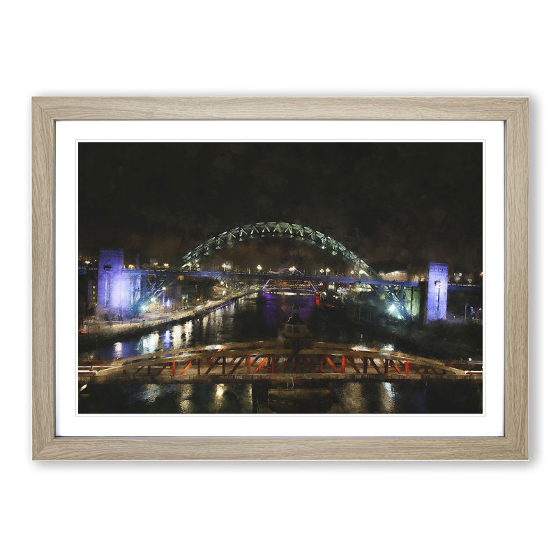 Tyne Bridge in Newcastle - Picture Frame Painting, Oak Framed, 48cm H x 65cm W x 2cm D
