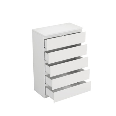 2+4 Drawer White Dresser, Modern Handle-Free Storage Chest with 2 Small Drawers & 4 Large Drawers, Minimalist Drawer Cabinet, Easy Assembly Storage Fu