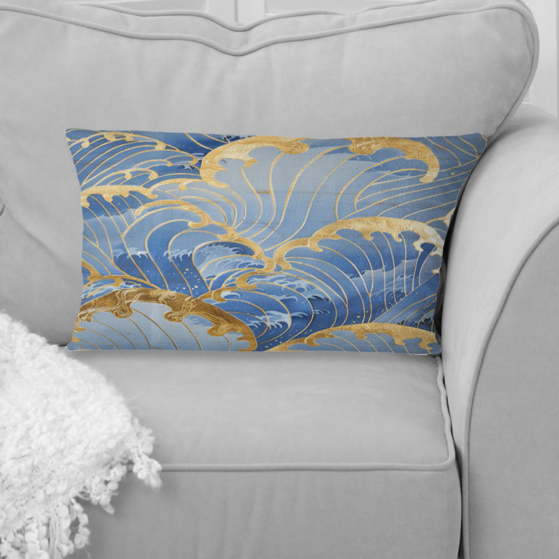 Coussin lombaire bord de mer doré et bleu