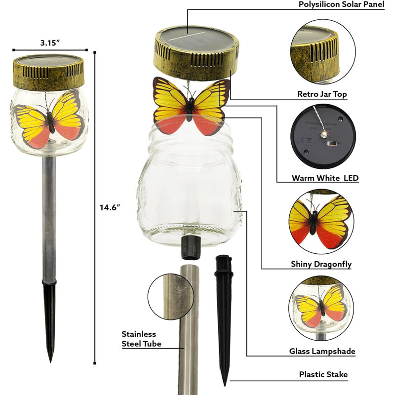 Butterfly Jar Black Solar Powered Integrated LED Glass Pathway Light Pack