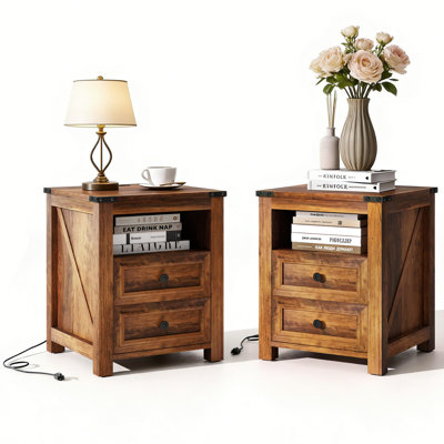 Table de chevet 18 "avec station de charge Gracie Oaks | Table de chevet moderne avec tiroirs et tablette ouverte