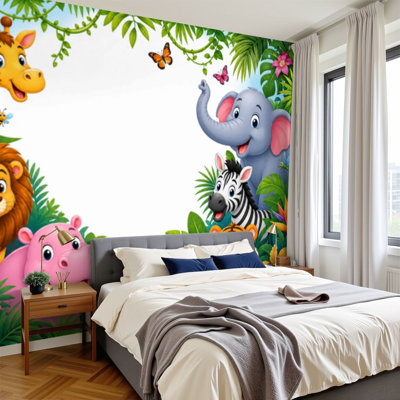 Peler et coller le papier peint adhésif tropical, animaux de la jungle, cadre pour enfants, forêt tropicale africaine