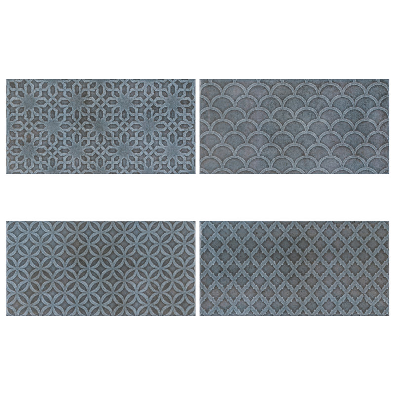 Camden 8" x 4" Ceramic Patterned Subway Tile, Azurro