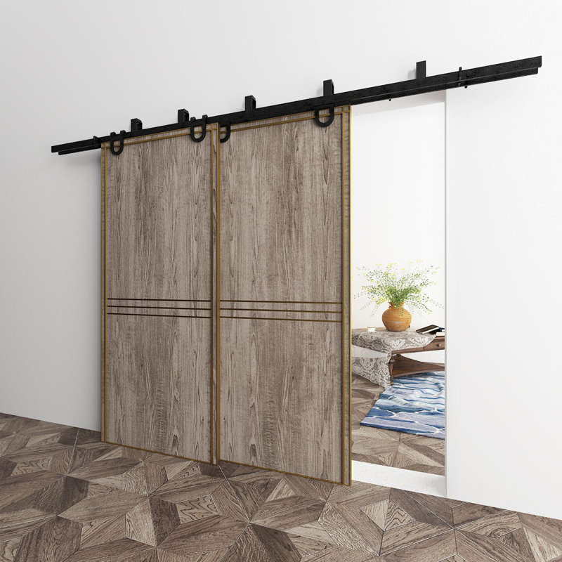 Ensemble de quincaillerie à deux portes noires à double rail, 144 po