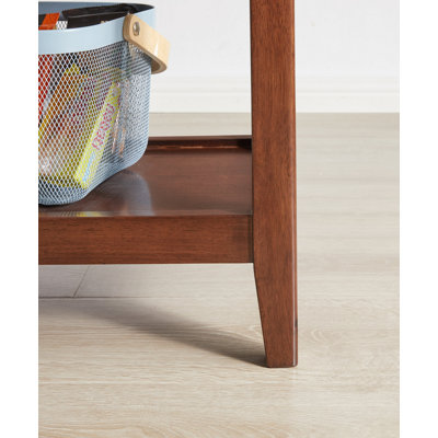 100% Solid Wood Rustic Side Table for Living Room,End Table with Storage Shelf  2-Tier Sofa Table for Living Room, Rubber Wood Indoor Plant Stand