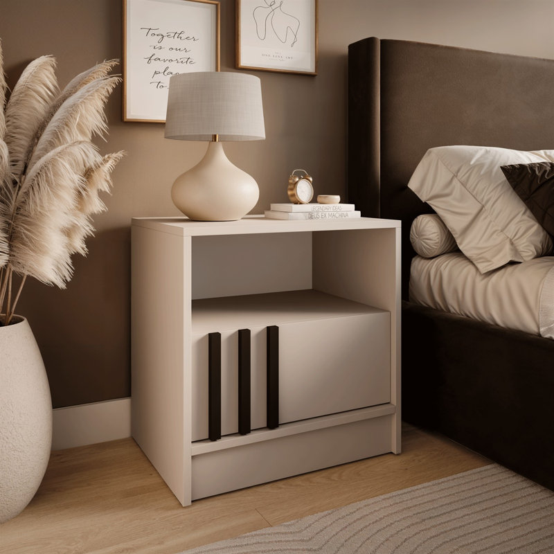 51cm W Bedside Table, Cashmere/Black