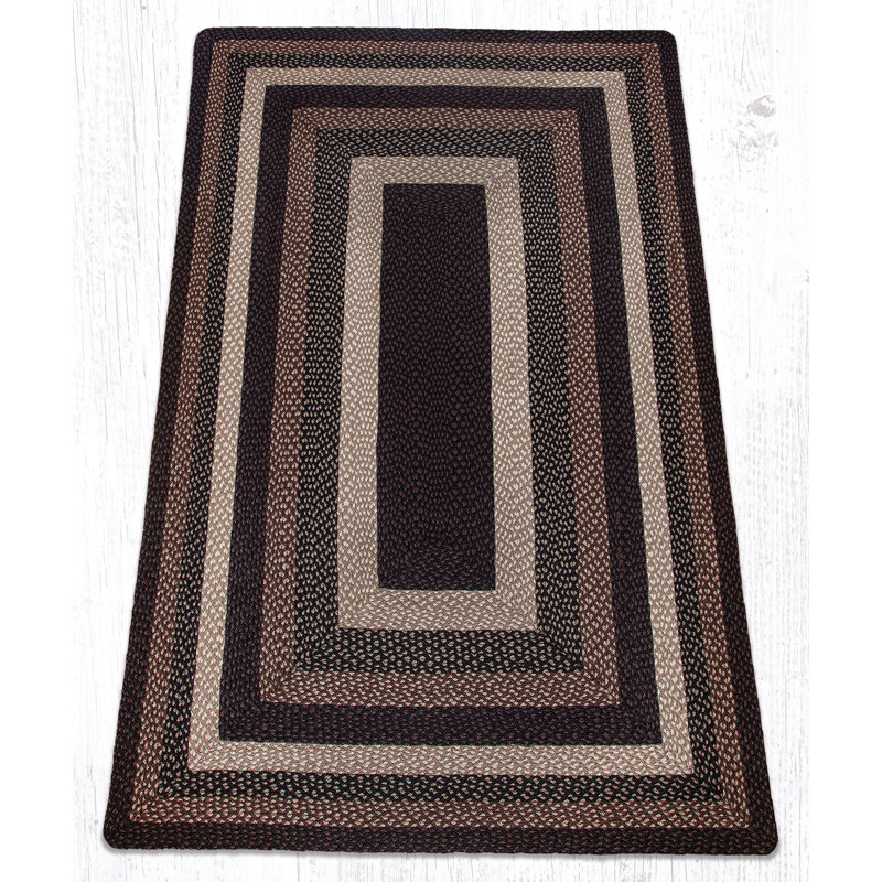  Mocha/Frappuccino Oblong Braided Rug Handwoven Jute, Rectangle 5' x 8'