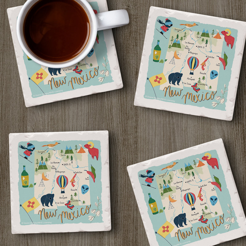 New Mexico Home 4 Piece Tumbled Tile Coaster Set