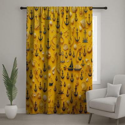 Nautical Anchors Ropes Seashells Window Curtains, Nautical Sheer & Blockout Curtains - 1 Panel