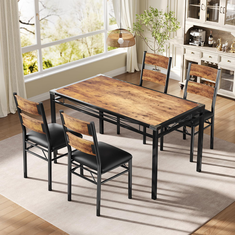 Ensemble de table de salle à manger pour 4 personnes peu encombrant avec chaises rembourrées et protecteurs de coin, idéal pour les petites cuisines ou les appartements