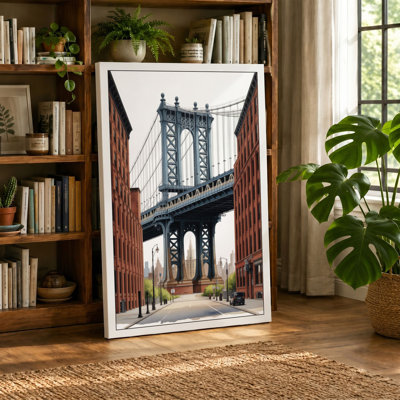Manhattan Bridge Framed Industrial - Wrapped Canvas