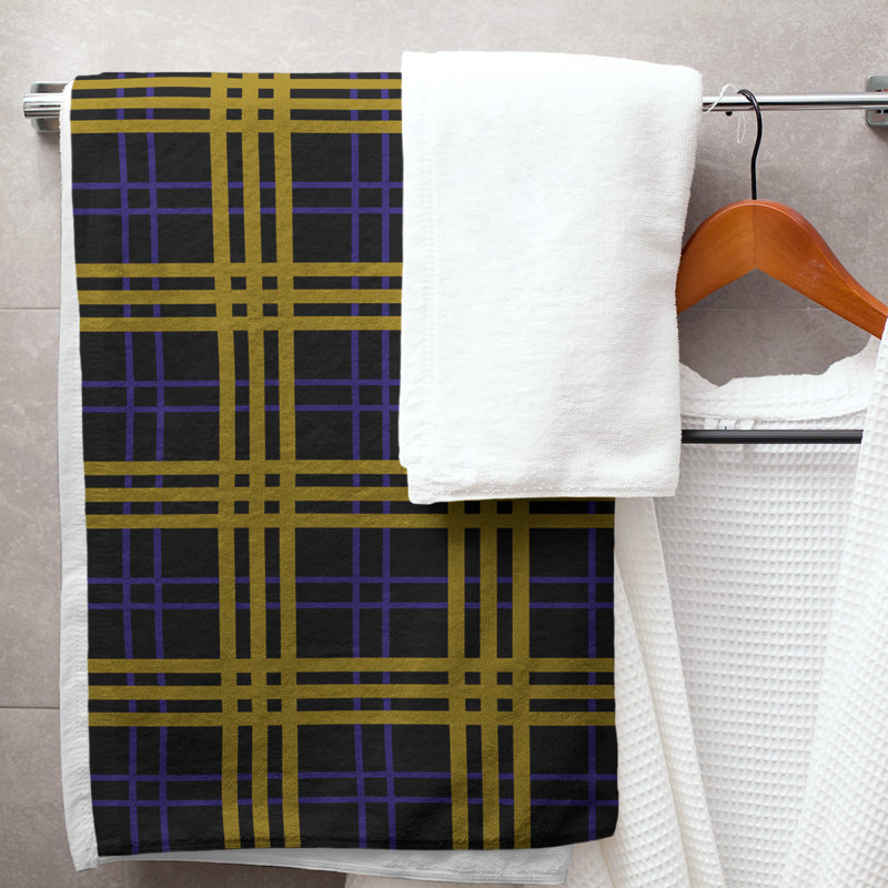 Serviette de bain Baltimore football Luxury, Microfibre, Noir / mauve / or métallique