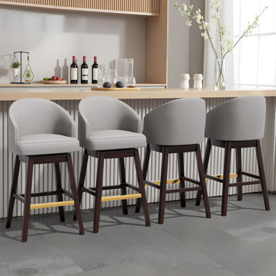 Swivel 31.9'' Faux Leather Bar Stool, Gray