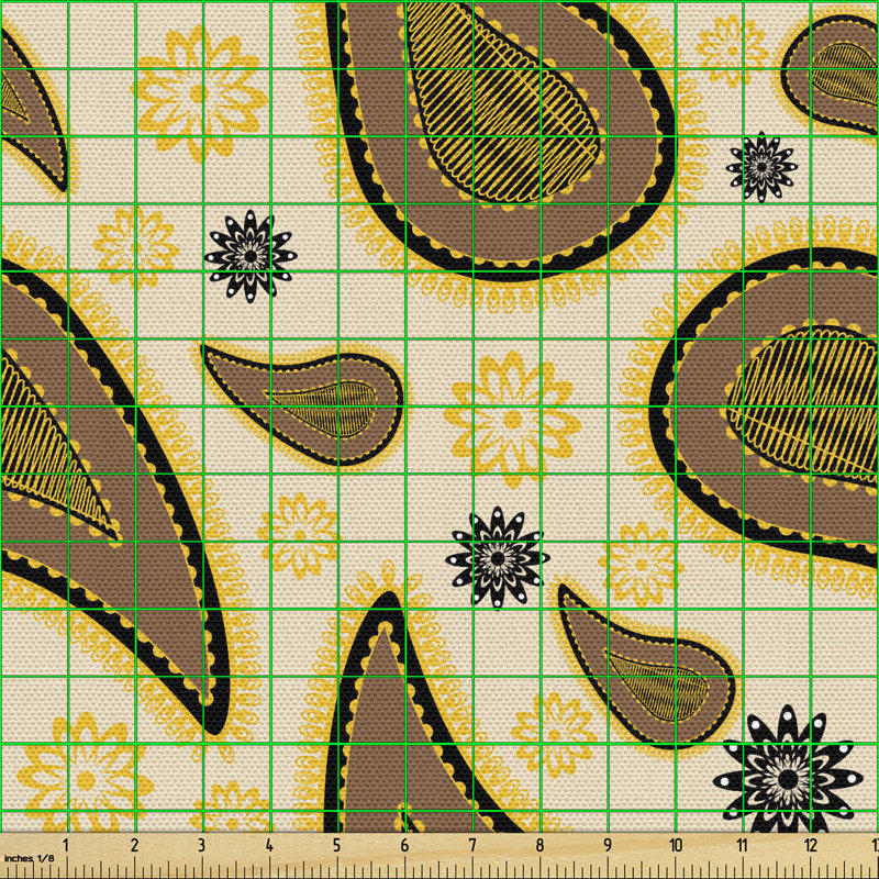 Charona Continuous Eastern Motifs Floral Ornaments Vintage Illustration Multi-Purpose Fabric