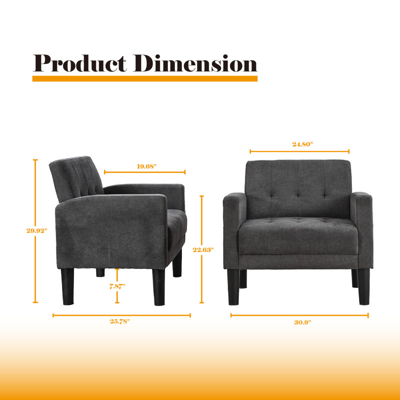 Tufted Accent Living Room Armchair, Dark Gray Polyester