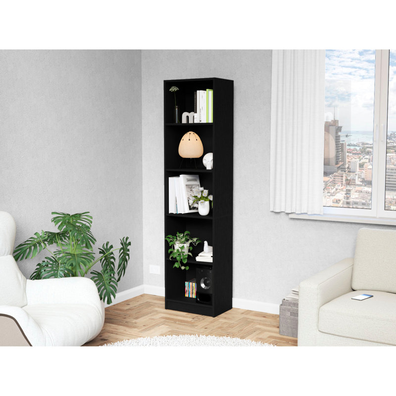 Bibliothèque noire à 5 tablettes pour un porte-couverture élégant avec 5 tablettes