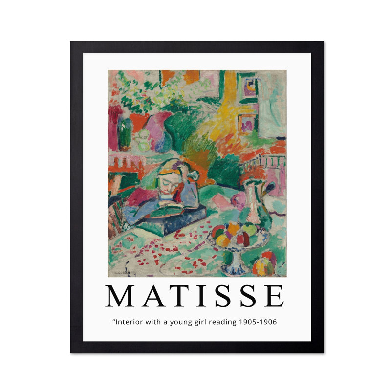 Henri Matisse - Intérieur avec une jeune fille lisant, Cadre noir, Affiche, H 11 po x l 14 po