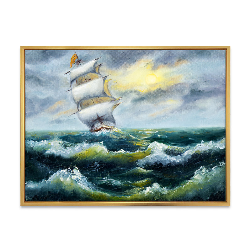 Bataille navale dans l'océan - Reproduction de photo sur toile, H 8 po x l 12 po x P 1 po, Cadre flottant doré