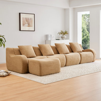 Canapé en L à 4 places sans os, tissu en peluche sans assemblage requis
