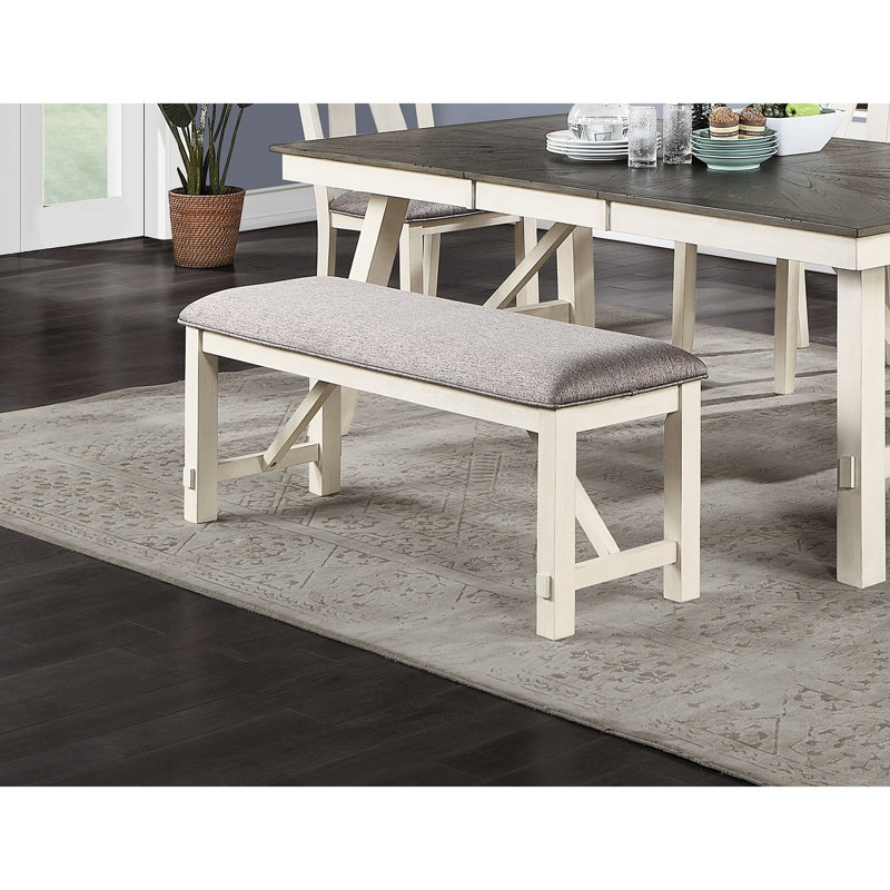 Banc de salle à manger rembourré gris avec finition blanche