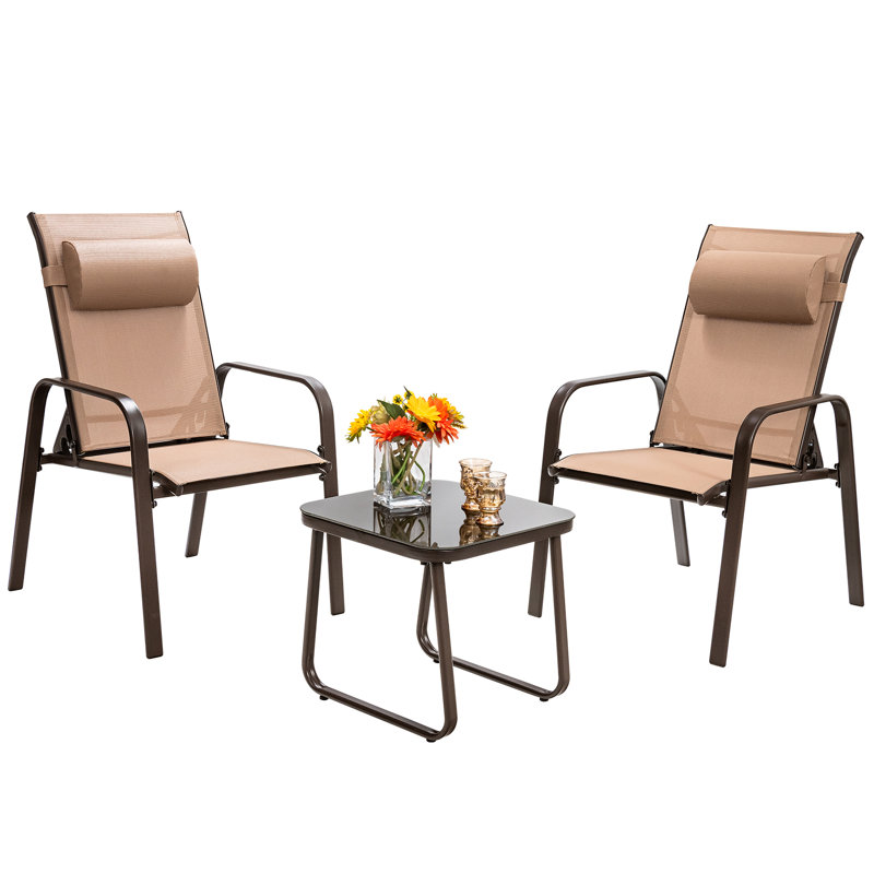 Godoy 2 - Person Patio Dining Set with Square Table , Cushions Included, Brown, Brown