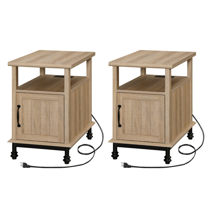 Table de chevet 2 pièces avec station de charge, table de bout avec tablette réglable Inness, Chêne