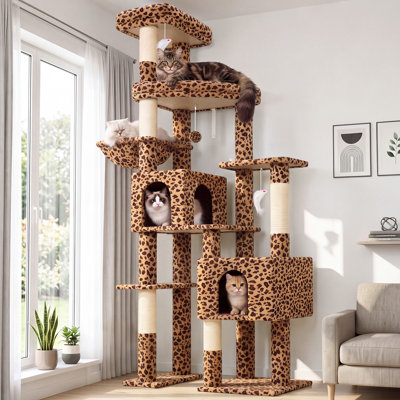 Arbre à chat de 198 cm pour grands chats, tour de jeu intérieure pour plusieurs chats avec 2 niches et un hamac, support d'escalade en velours pour chats moyens et grands, facile à installer