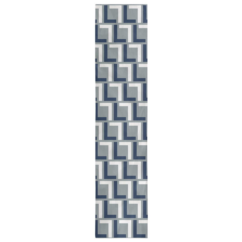 Chemin de table Carolina, 90 po x 16 po, Coton, Bleu / blanc / argent