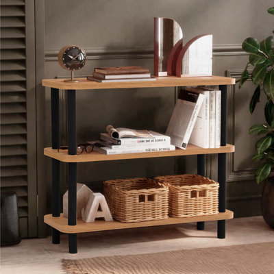 Bibliothèque moderne et industrielle, noir et pin Atlantique, 31,5 po x 29,5 po x 11 po | 100% panneau de particules enduit de mélamine, épaisseur: 1,0 pouce | Pieds 100% charme, aucun outil requis, solution de rangement élégante et fonctionnelle