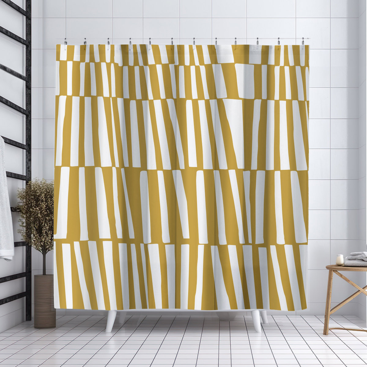 Thora Abstract Mid-Century Shower Curtain, Yellow