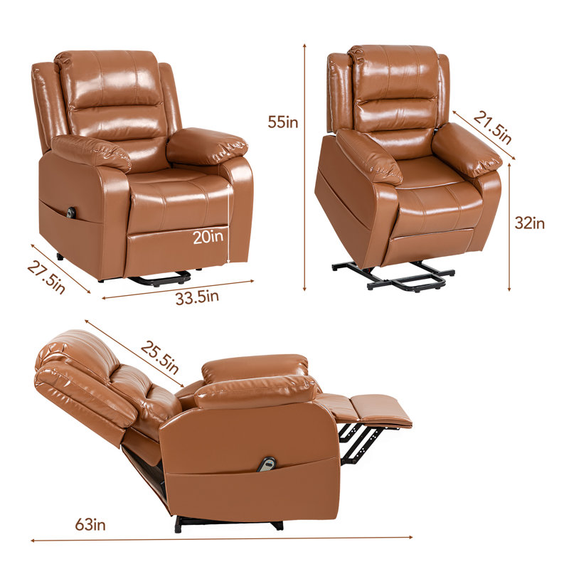 Fauteuil inclinable relevable en similicuir, Similicuir brun
